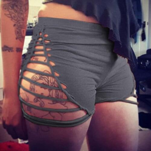 Plus Size Harajuku Hollow Out Shorts Women High Waist Elastic Hole Gothic Skinny Sports Sexy Clubwear Summer Clothes Y2K Egirl