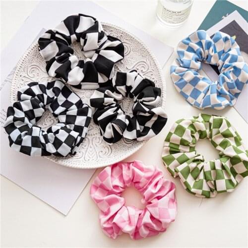 New Fashion All-match Colorful Checkerboard Plaid Soft Fabric Girls Women Elastic Hair Band Hair Ropes Hair Accessories Headwear
