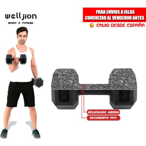 HEXAGONAL DUMBBELL, SET OF 2 UNITS, FROM 2.5-10 KG, VINYL COATING, FOR MUSCULATION, FITNESS, FREE SHIPPING
