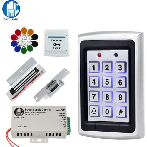 Door Access Control System Kit Metal RFID Keypad + DC12V Power Supply + RFID Card + 180KG Electric Magnetic Strike Lock for Home
