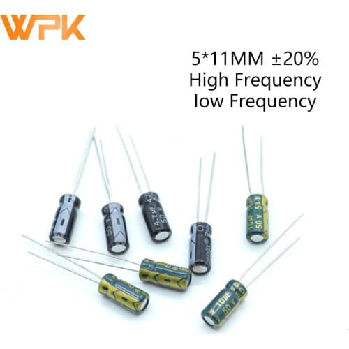 20Pcs 5*11 High Frequency Low ESR Aluminum Electrolytic Capacitor Set 10V 16V 25V 50V 100V 1UF 2.2UF 22UF 10UF 47UF Assorted Kit
