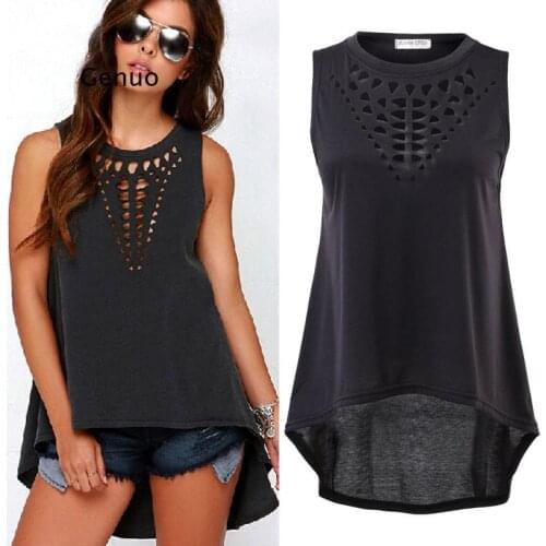 Women Retro Sexy Casual Hollow Sleeveless Loose Summer T Shirt Top