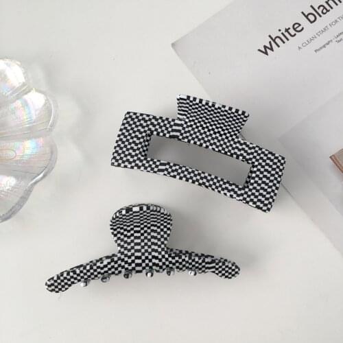 Women New Acetic Hair Accessories Korean Black and White Checkered Hollow Hair Clip