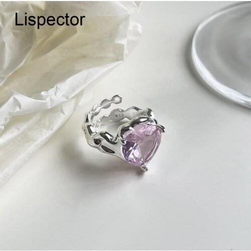 Lispector 925 Sterling Silver Korean Pink Zircon Love Heart Rings for Women Irregular Matching Ring Female Jewelry Couple Gifts