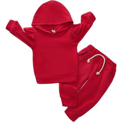 Winter Toddler Girls Clothes 2Pcs Baby Outfit Set Ruffles Long Sleeve Solid Color Hoodie and Pants Sets For Kids Autumn Clothes