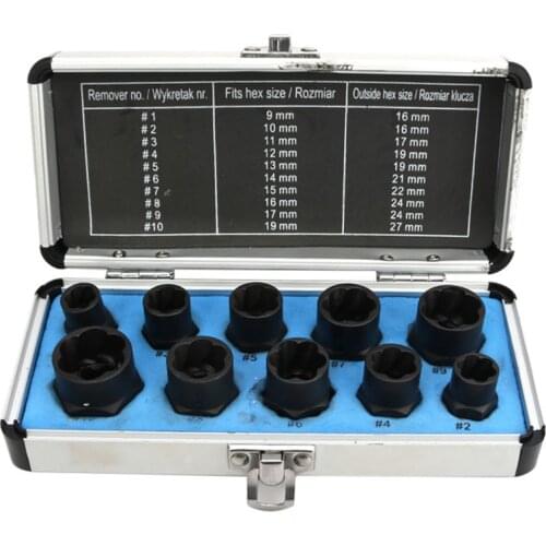 10Pcs Damaged Nut Bolt Remover 9-19Mm Car Garage Mechanics Equipment Tool Extractor Threading Hand Tools Kit