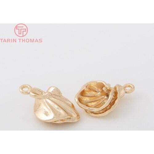 10PCS 10.5*17MM 24K Champagne Gold Color Brass Half Pin Flower Charms Pendants High Quality Jewelry Findings Accessories