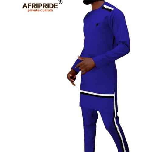 2019 Men`s Tracksuit African Dashiki Coats Shirts+ Ankara Pants 2 Piece Set Long Sleeve Blouse Tops Outwear AFRIPRIDE A1916037