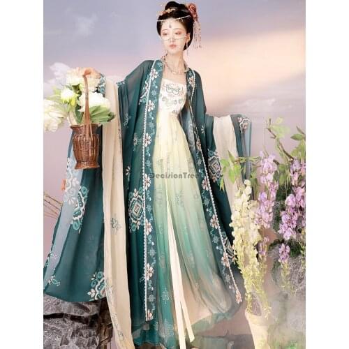 2021 oriental elegant hanfu woman stage dance dress chinese traditional costumes performance printed hanfu vintage costume dress