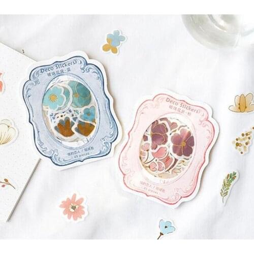 45 pcs /Pack Glass Flower Room Golden Glitter Decorative Stickers Diary Bullet Sticker
