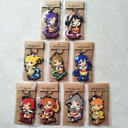 9 Pcs/lot Anime Love Live Keychains Keyring Cartoon Cosplay Kimono Kotori Minami Pvc Soft Plastic Pendant Toy Gift