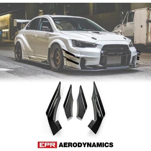 Car Accessories For Mitsubishi EVO 10 VRSV2 Wide Style Fiberglass Double Hyper Canard FRP Fiber Glass Bumper Splitter Tuning Set