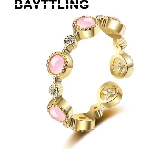 BAYTTLING Hot Sale 925 Sterling Silver Vintage Golden Opal Open Ring Hip Hop Woman Couple Gift Jewelry