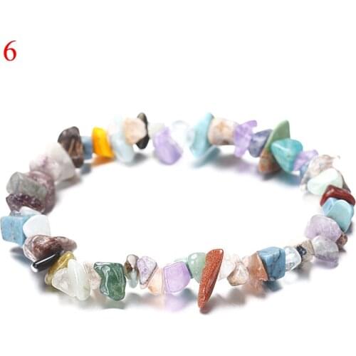 Fashion Wristband Chakra Chipped Raw Natural Stone Yoga Healing Quartz Crystal Stretch Bracelet Beads Elastic Hot Hand Chain