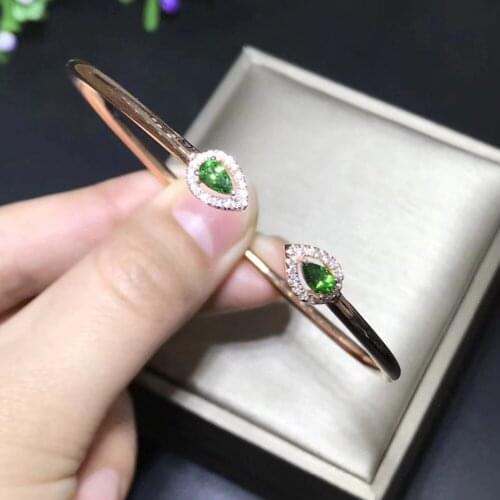 Natural green Tsavorite gem bangles natural green garnet Bracelet S925 silver simple water drop Opening office party jewelery
