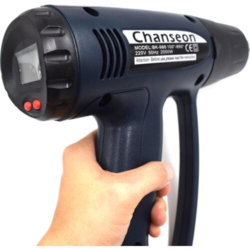 Chanseon 2000W EU Industrial Electric Hot Air Gun Thermoregulator LCD Display Shrink Wrapping Thermal Heat Gun Heater NozzleCha