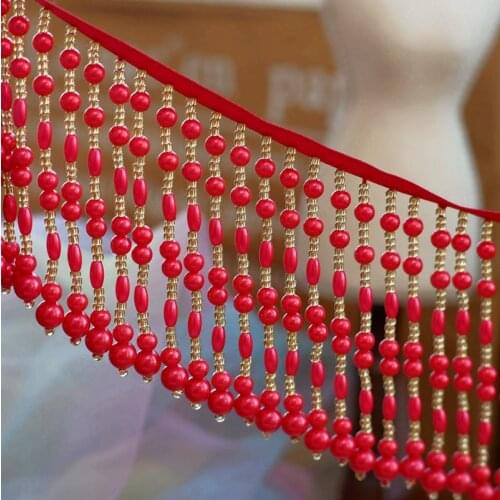 Red champagne drape fringe pearl lace accessories DIY wedding dress decoration curtain headdress lace 10cm