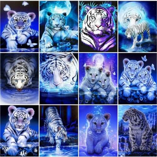 EverShine Diamond Embroidery Animal Cross Stitch Diamond Painting Full Square Tiger Picture Rhinestones Handmade Home Decor