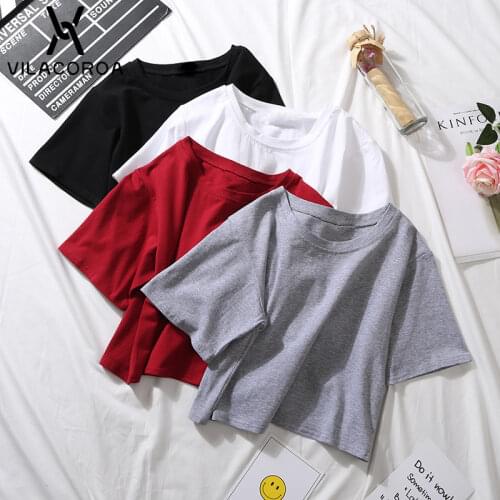 O-Neck Short Sleeve T-Shirt Womens Clothes Summer Casual Cotton Wild Loose Pink Crop Top Female High Waist Orange Tee-Shirts