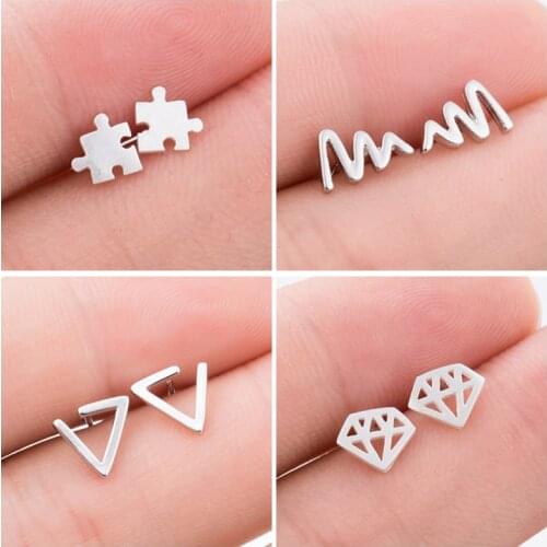 Hfarich Puzzle Triangle Geometric Fashion Earrings For Women Minimalism Earings Ear Studs femme