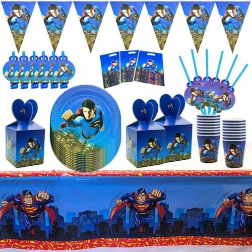 Hot Superman Superhero Theme Party Supplies Party Decoration Birthday Paper Cups Plates Banners Straws Kids Toys Boy Baby Shower