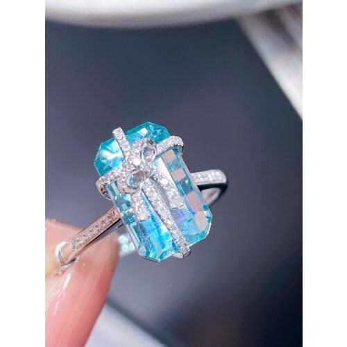 LR Aquamarine Ring Fine Jewelry Pure 18K Gold Natural 4.05ct Blue Aquamarine Gemstones Fine Rings for Women Birthday Presents