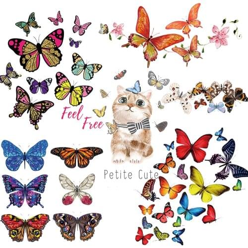 Colorful Butterfuly Iron on Heat Transfers Printing Patches Stickers For Women Clothes Jeans Pants DIY Appliques Washable