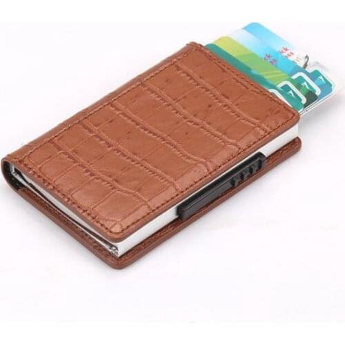 Hot Metal Men ID Bank Card Holder RFID Aluminium Credit Card Holders Alligator PU Leather Antitheft Men Wallets Slide Card Case