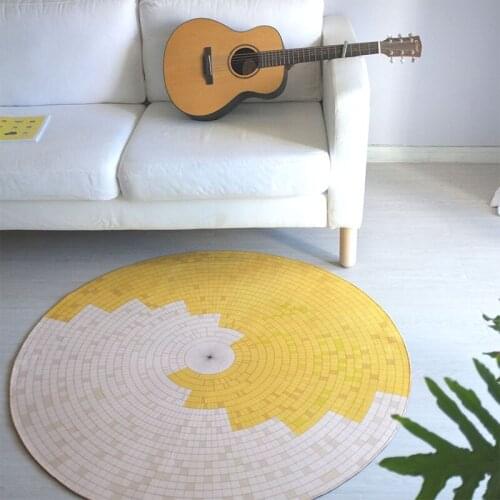 Soft Lemon Yellow Plaid Carpet Round Bedroom Living Room Home Non-Slip Mat