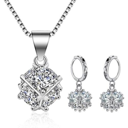 Elegant Bridal Jewelry Sets for Wedding Simple aaa Zircon Pendants Necklaces Drop Earrings Set Women Gifts