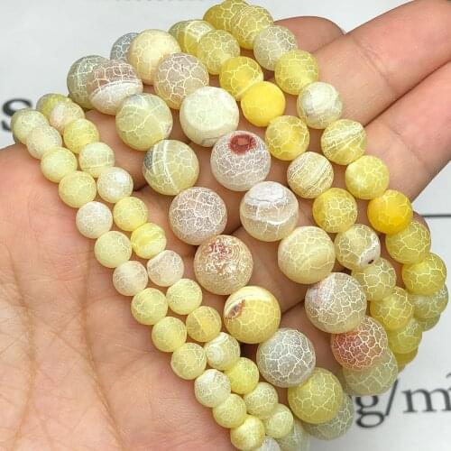 Natural Frost Matte Yellow Cracked Dragon Vein Dream Fire Agates Stone Loose Spacer Beads For Jewelry Making DIY Charm Bracelets