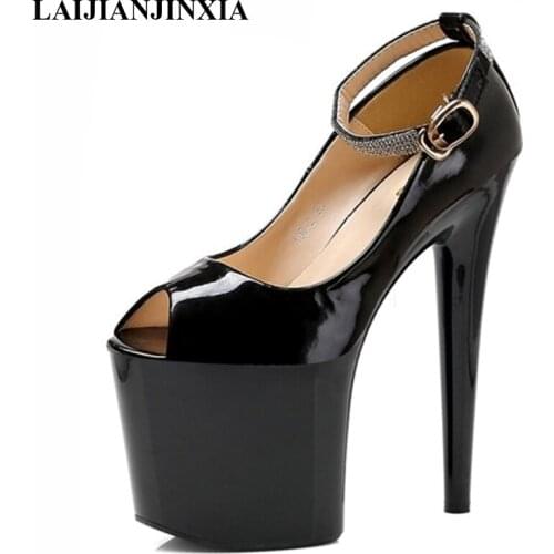 New high heels, 20cm high water table with fish mouth single shoes, water diamond decoration spring Dance Shoes