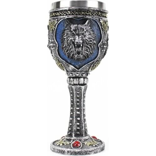 Resin Wolf Head Wine Goblet Wine Glass Stainless Steel Medieval 3D-Goblet for Men Fathers Day Gifts & Halloween