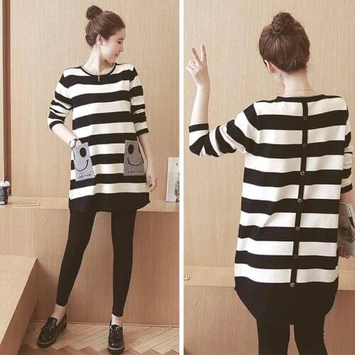 Striped Maternity Dress Cotton New Mothers Pregnant Dresses Large Size Loose Stripes Maternity Clothes For Pregnant Women