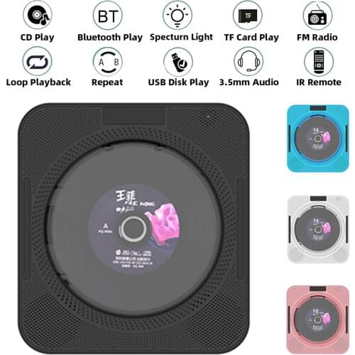 Portable CD Player Wall Mountable CD Music Player Bluetooth Remote Control FM Radio HiFi Speaker with USB 3.5mm LED Screen