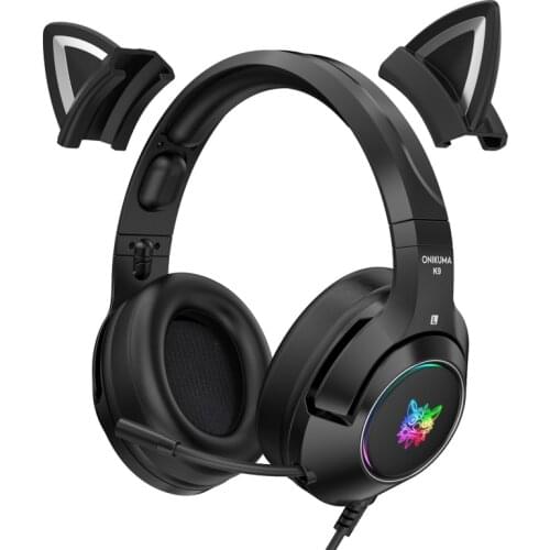 New Arrival Black K9 Cat Ear Professional Gaming Headset With Mic Noise Reduction RGB Wired Headphone Game Headphones Dropship