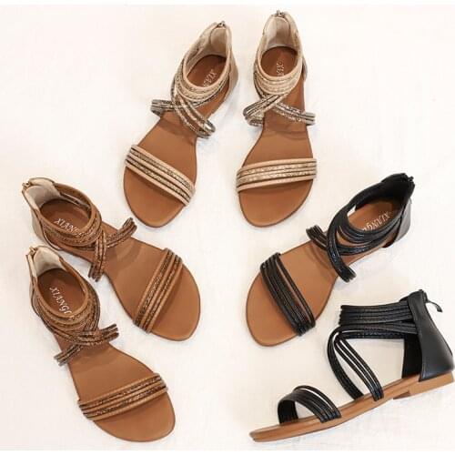 Womens summer sandals beach sandals smart flat shoes 2021new sandals non-slip flat cross strap sandals womens shoes