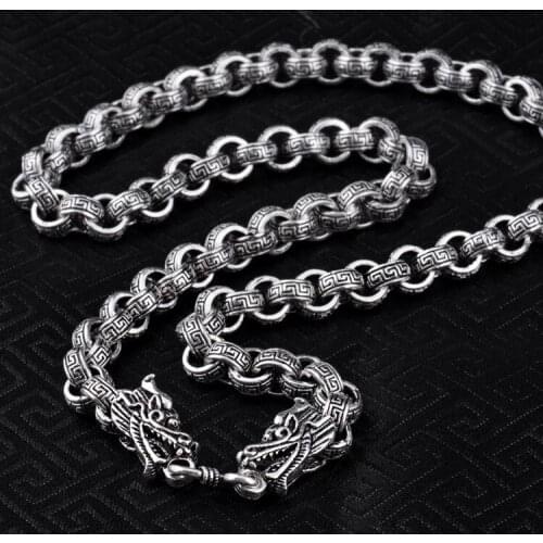 S925 Silver Jewelry Retro Thai Silver Handsome Men Domineering Dragon Rough Long Male Male Silver Clavicle Necklace Wholesale