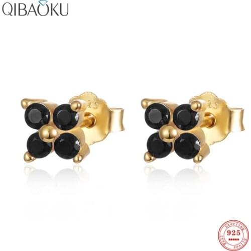 Real 925 Sterling Silver Earrings Black Zircon Small Stud Earrings Stylish Personality Mini Ear Jewelry Gift for Women