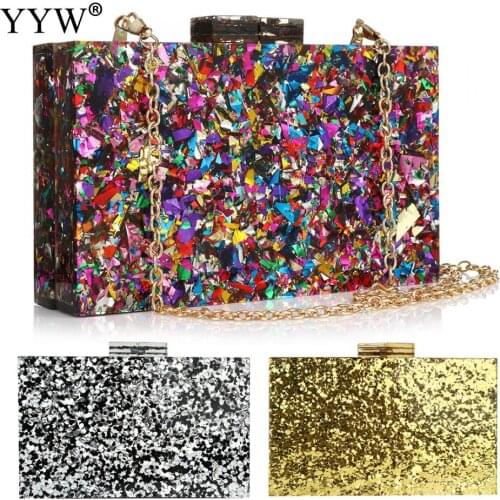 Stylish Multi-Color Sequin Acrylic Evening Bag Luxury Women Bridal Party Prom Blingbling Wedding Clutch Purse Handbag New Wallet