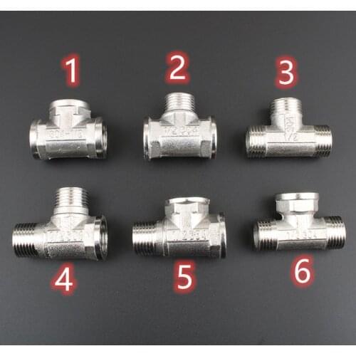 1/2" BSP Female Male Thread Tee Type 3 Three Way 201 Stainless Steel Pipe Fitting Connector Adapter Coupler