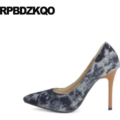 13 45 Crossdresser Snakeskin Pink Shoes Women Blue Scarpin Pointed Toe High Heels 12 44 Pumps Extreme Denim Plus Size Classic 33