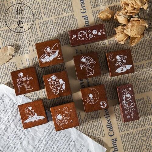 Vintage Astronaut Space Planet Decoration Stamp Wooden Rubber Stamps for Scrapbooking Stationery DIY Craft Standard Stamp