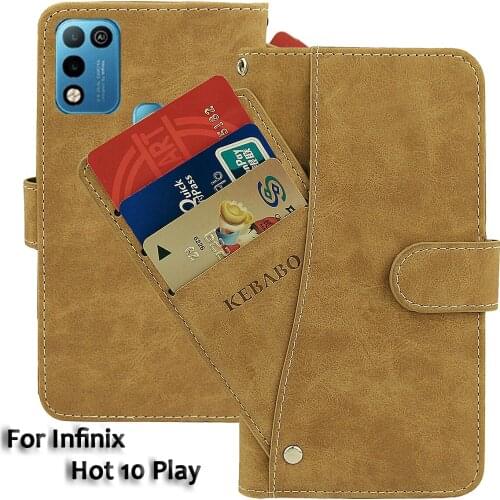 Vintage Leather Wallet Infinix Hot 10 Play Case 6.82" Flip Luxury Card Slots Cover Magnet Phone Protective Cases Bags