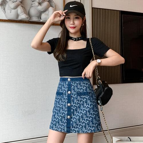 Summer New Womens High-waist Denim Skirt Casual All-match Skirt Woman Self-cultivation Hip-lifting A-line Skirt