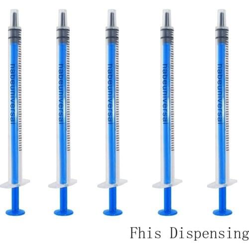 1ml/1cc Dispensing Plastic Liquid Dispenser Syringe Industrial Glues Manual Syringe with Blue Putter Pack of 100