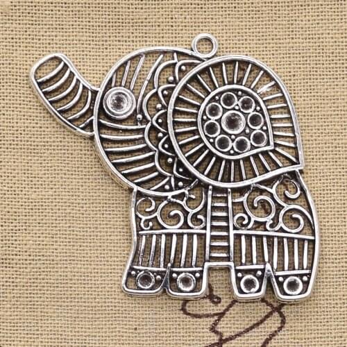 2pcs Charms Hollow Elephant 51x53mm Antique Silver Color Plated Pendants Making DIY Handmade Tibetan Finding Jewelry