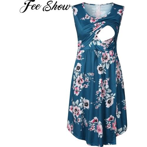 2021 Women Pregnant Dress Maternity Sleeveless Floral Tunic Breastfeeding Summer Maternity Nursing Dress Pregnancy Clothes