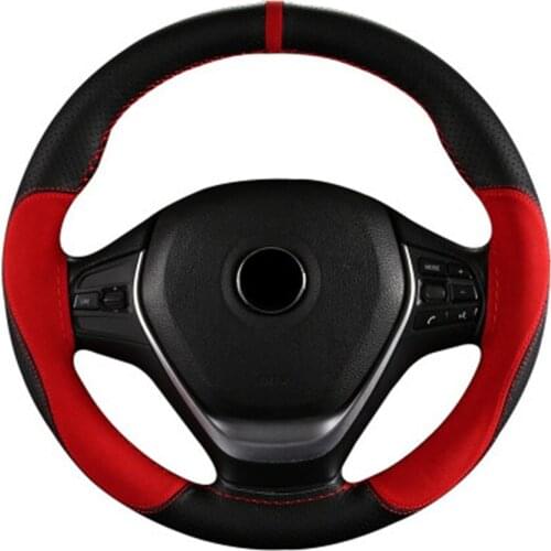 38cm Hand-stitched Car Steering Wheel Cover Soft Anti-slip sweat Leather with Needle and Thread Car Interior Accessories