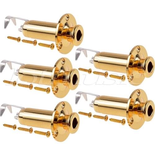 5 Pcs Acoustic Electric Guitar Bass Output Jack Strap Button Endpin Plug Socket Stereo Cylinder Gold Chrome Black